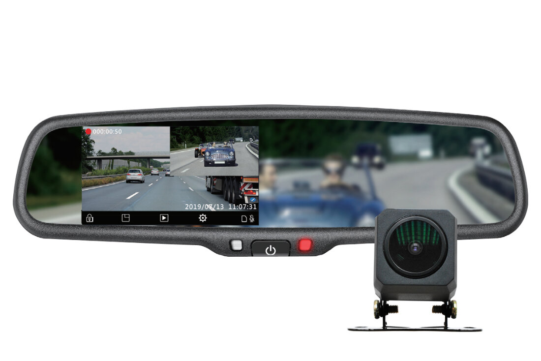 DVR kamera s monitorom v spätnom zrkadle, predná + zadná